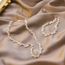Small Broken Gold Freshwater Pearl Necklace Geometric All-match Retro Light Luxury Necklace Popular Korean Style ins Style — feature 13