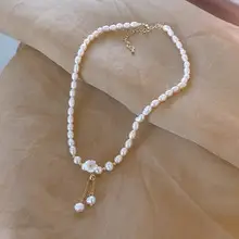 Small Broken Gold Freshwater Pearl Necklace Geometric All-match Retro Light Luxury Necklace Popular Korean Style ins Style — feature 14