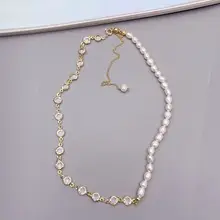 Small Broken Gold Freshwater Pearl Necklace Geometric All-match Retro Light Luxury Necklace Popular Korean Style ins Style — feature 15