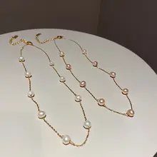 Small Broken Gold Freshwater Pearl Necklace Geometric All-match Retro Light Luxury Necklace Popular Korean Style ins Style — feature 3