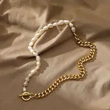 Small Broken Gold Freshwater Pearl Necklace Geometric All-match Retro Light Luxury Necklace Popular Korean Style ins Style — feature 4