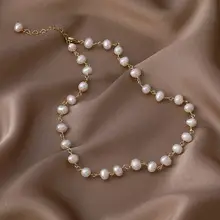 Small Broken Gold Freshwater Pearl Necklace Geometric All-match Retro Light Luxury Necklace Popular Korean Style ins Style — feature 5