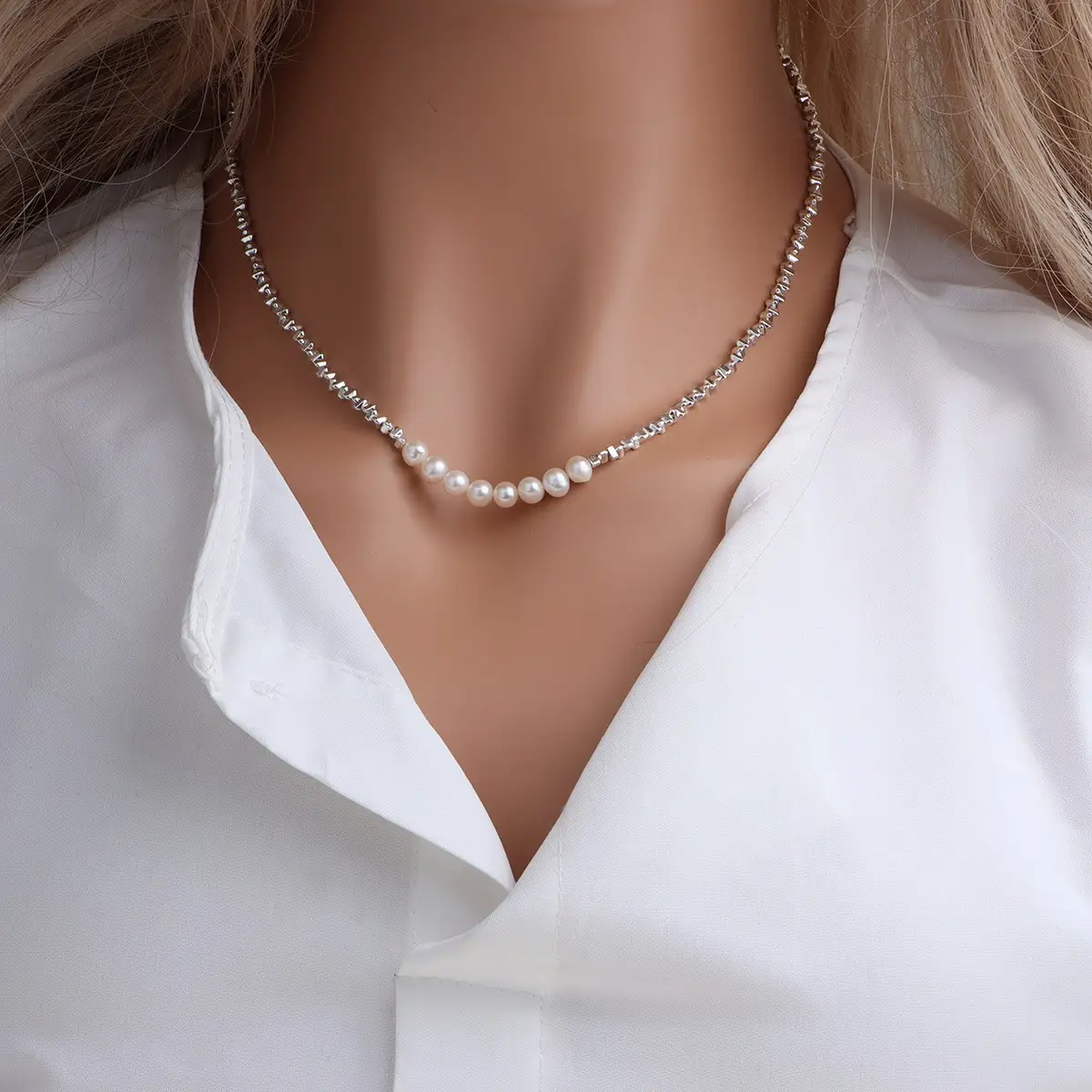 Small Broken Gold Freshwater Pearl Necklace Geometric All-match Retro Light Luxury Necklace Popular Korean Style ins Style - Image 2