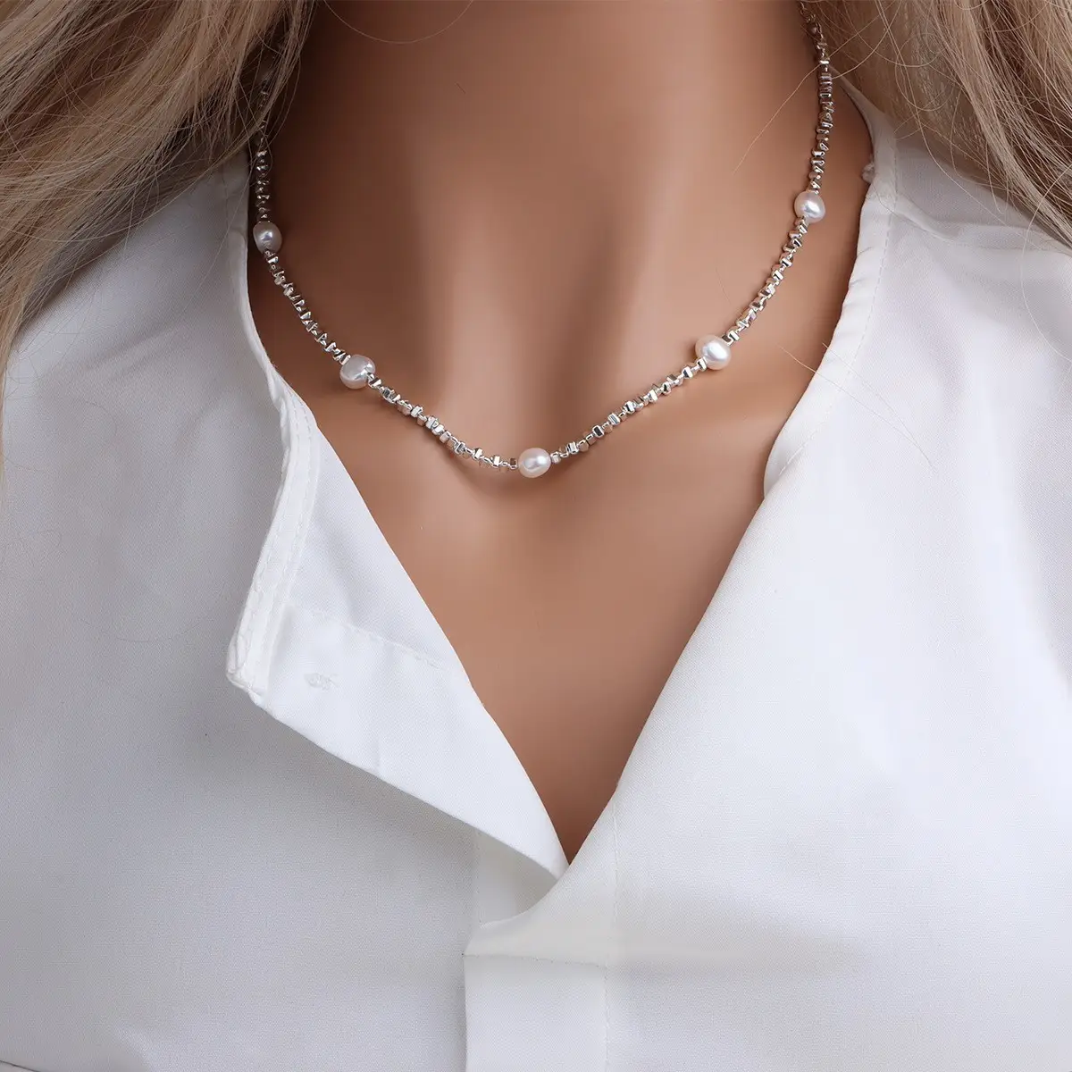 Small Broken Gold Freshwater Pearl Necklace Geometric All-match Retro Light Luxury Necklace Popular Korean Style ins Style - Image 3