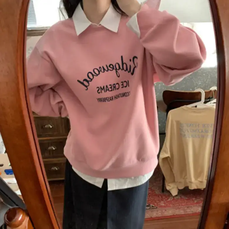 Women Printed Long Sleeve Sweater Gray American Style - Image 4