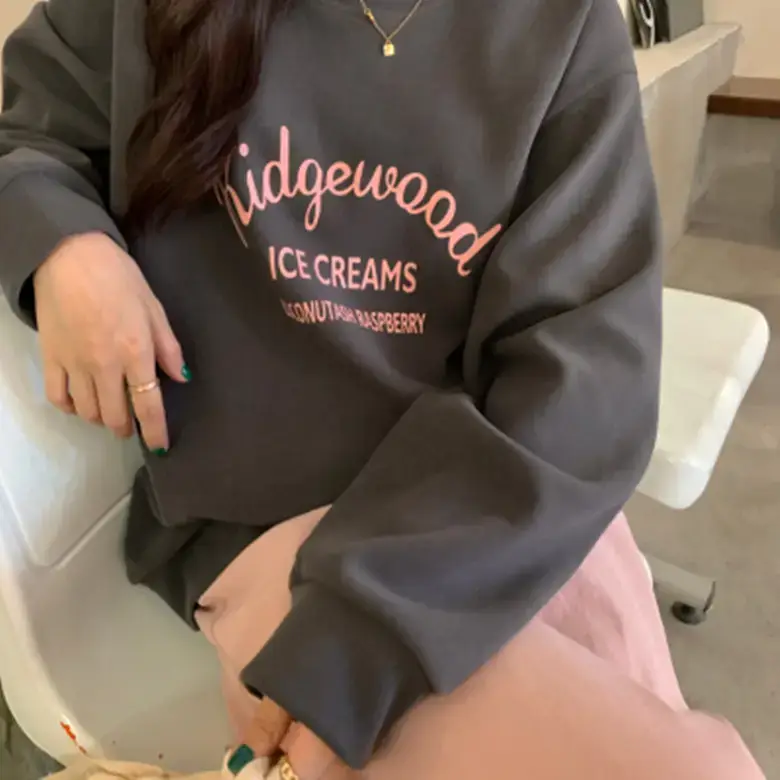 Women Printed Long Sleeve Sweater Gray American Style - Image 5