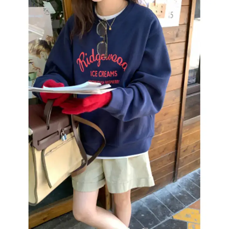 Women Printed Long Sleeve Sweater Gray American Style - Image 7