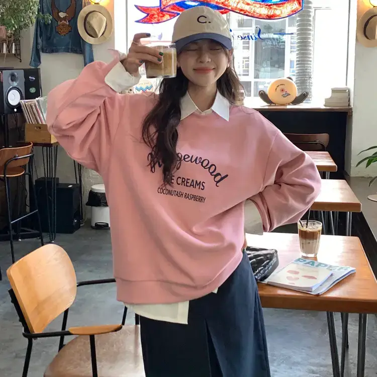 Women Printed Long Sleeve Sweater Gray American Style — feature 15