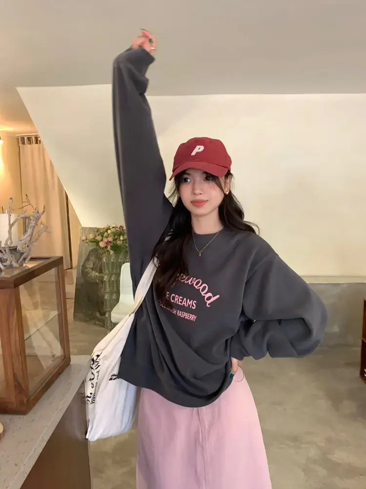 Women Printed Long Sleeve Sweater Gray American Style — feature 22
