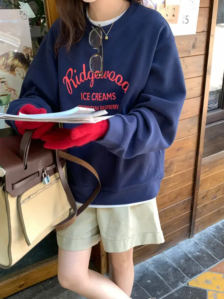 Women Printed Long Sleeve Sweater Gray American Style — feature 3