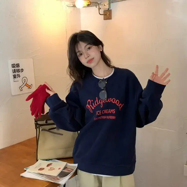 Women Printed Long Sleeve Sweater Gray American Style — feature 5