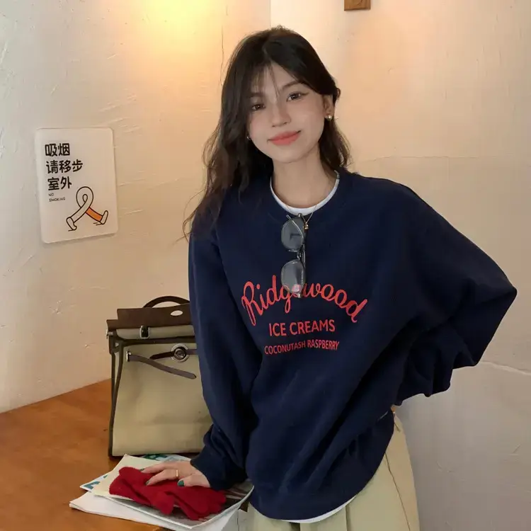 Women Printed Long Sleeve Sweater Gray American Style — feature 6