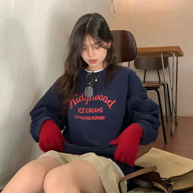 Women Printed Long Sleeve Sweater Gray American Style — feature 7