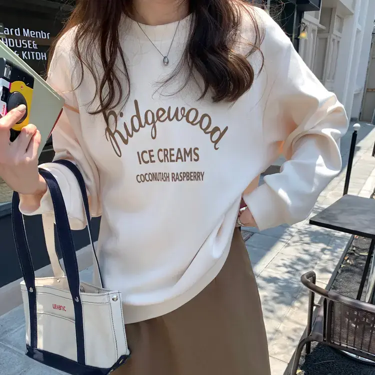 Women Printed Long Sleeve Sweater Gray American Style - Image 2