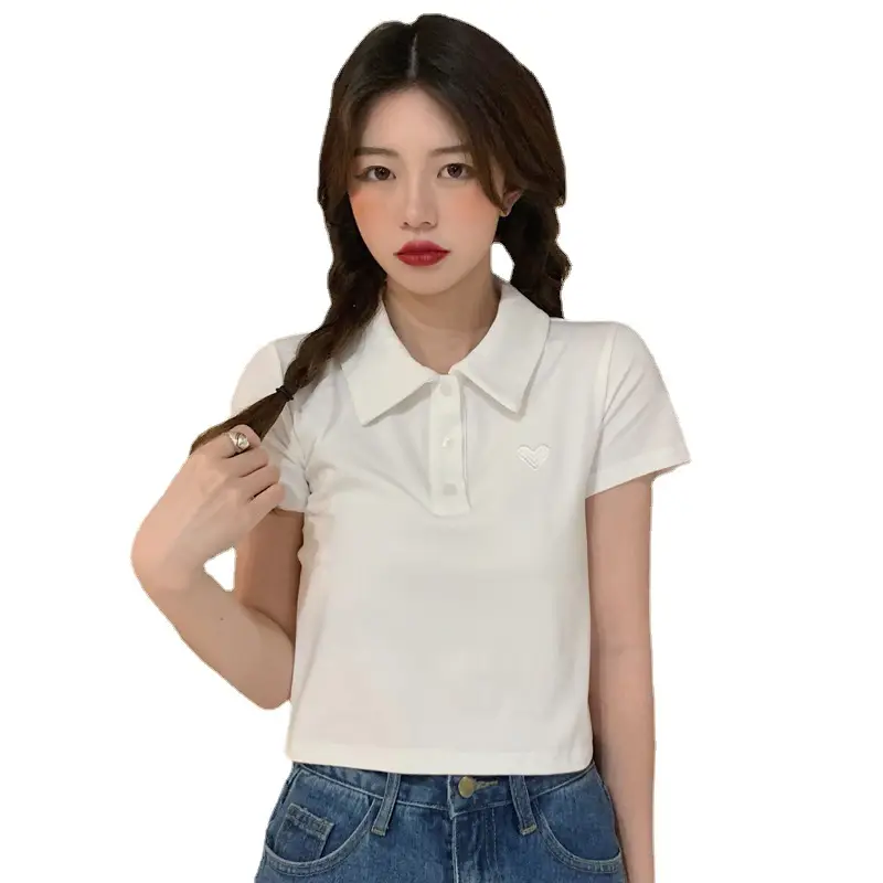 Women Cotton Polo Shirt Pink Short Sleeve Cross Border - Image 10