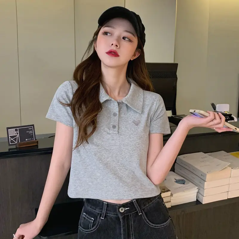 Women Cotton Polo Shirt Pink Short Sleeve Cross Border â feature 14