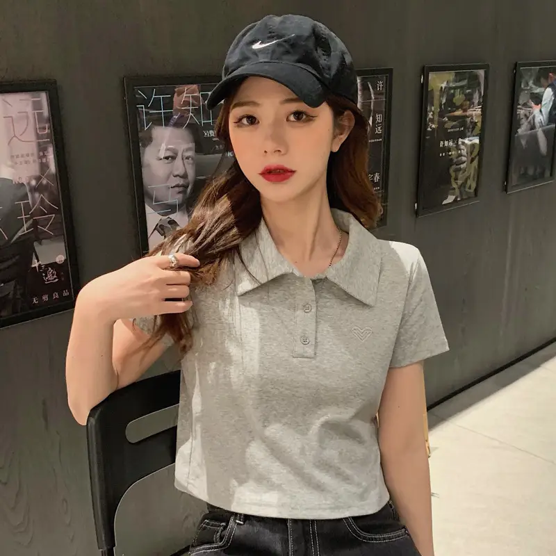 Women Cotton Polo Shirt Pink Short Sleeve Cross Border â feature 16