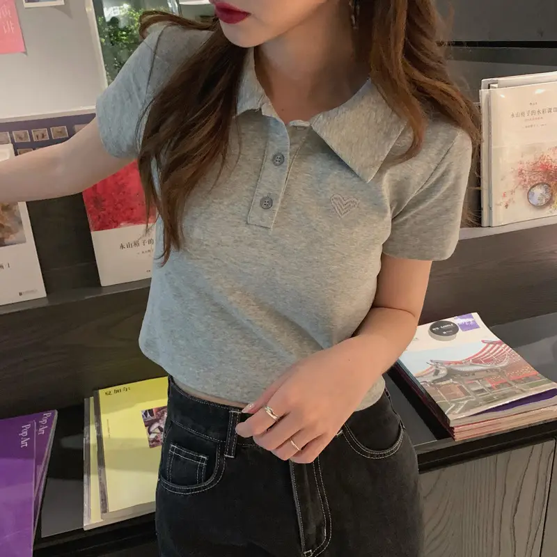 Women Cotton Polo Shirt Pink Short Sleeve Cross Border â feature 20