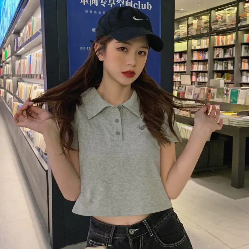 Women Cotton Polo Shirt Pink Short Sleeve Cross Border â feature 21