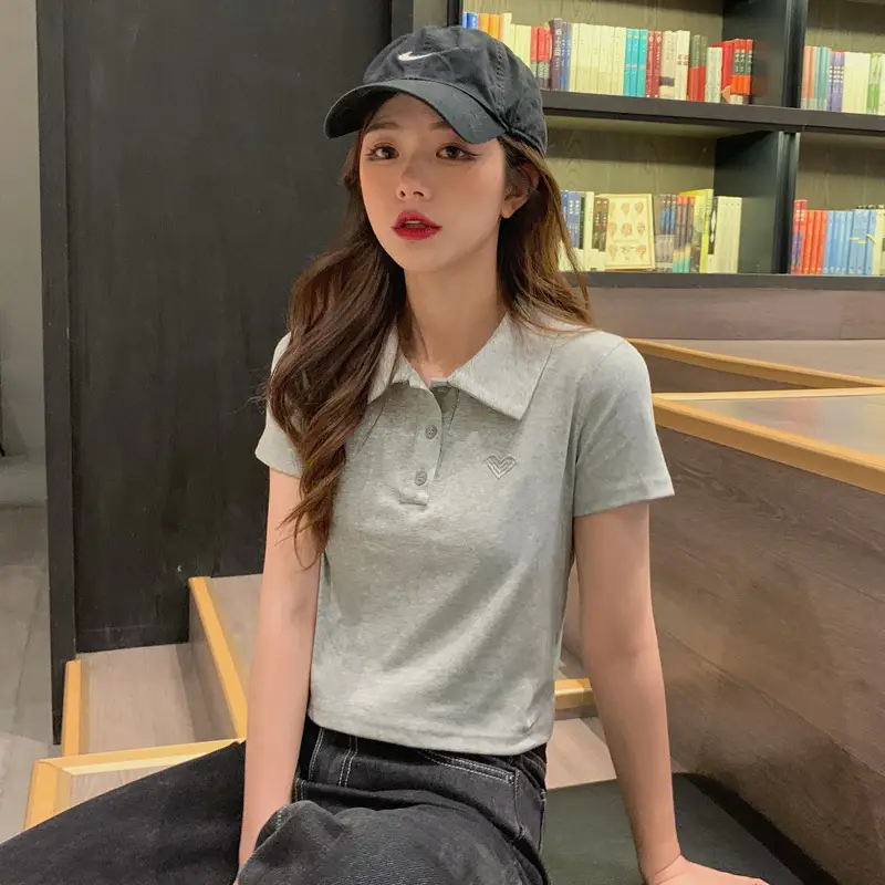 Women Cotton Polo Shirt Pink Short Sleeve Cross Border â feature 22