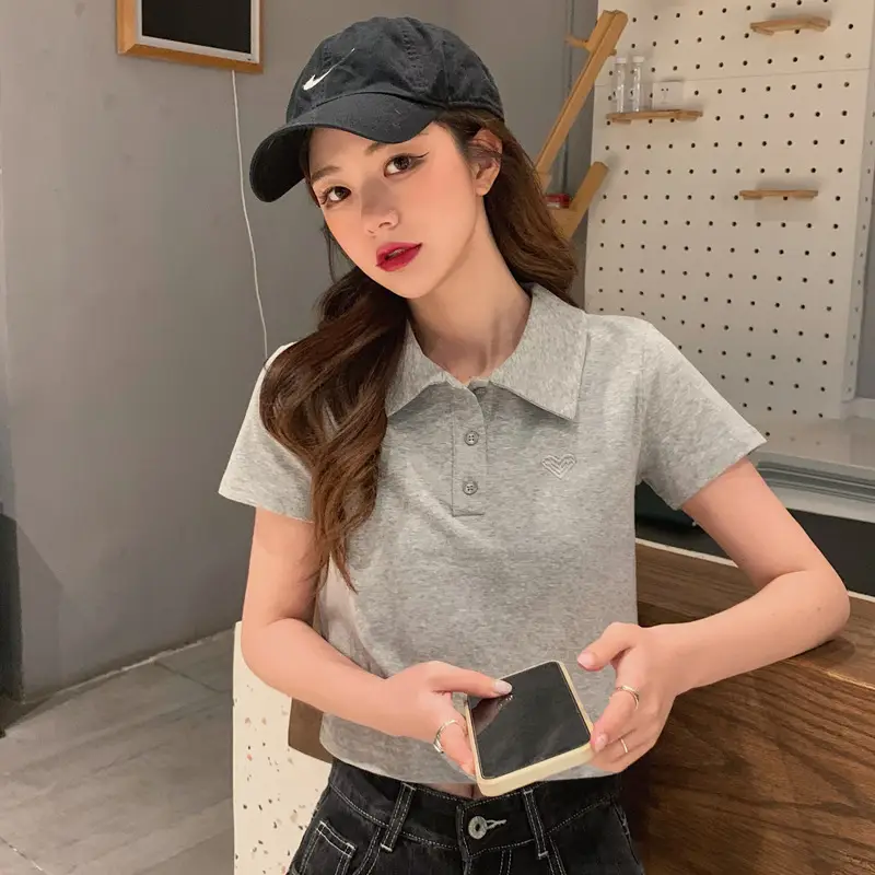 Women Cotton Polo Shirt Pink Short Sleeve Cross Border â feature 23