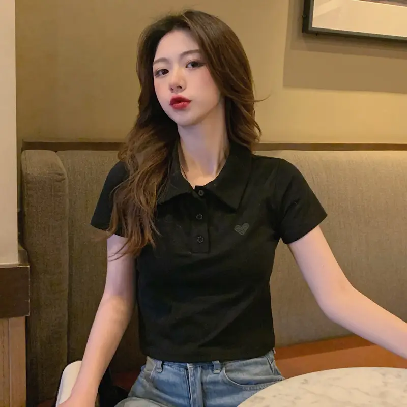 Women Cotton Polo Shirt Pink Short Sleeve Cross Border â feature 27