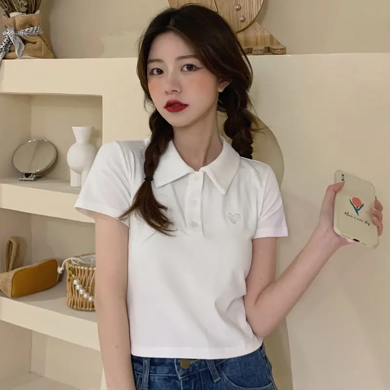 Women Cotton Polo Shirt Pink Short Sleeve Cross Border â feature 6
