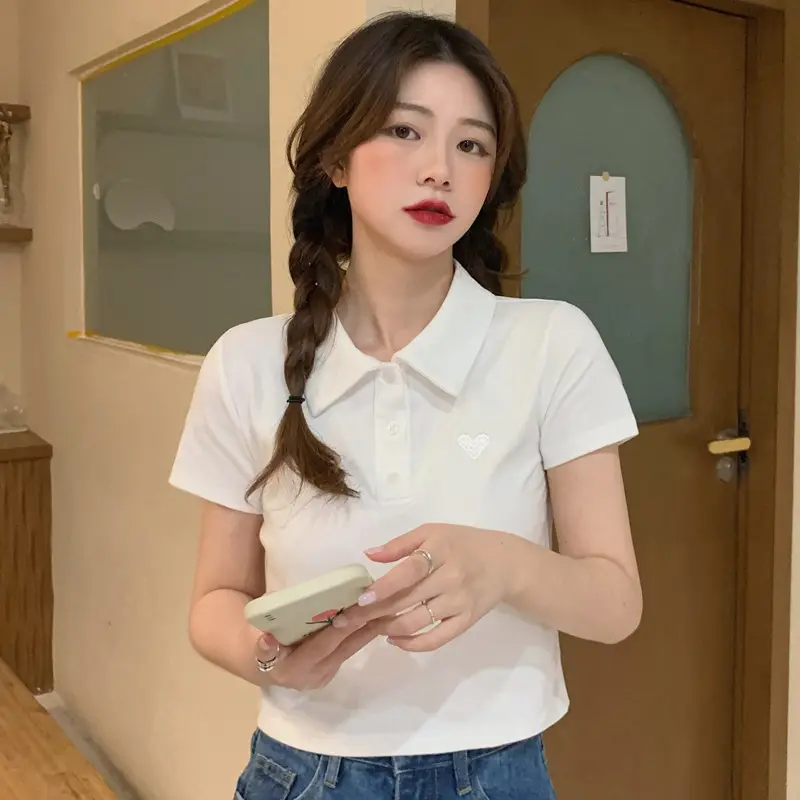 Women Cotton Polo Shirt Pink Short Sleeve Cross Border â feature 8