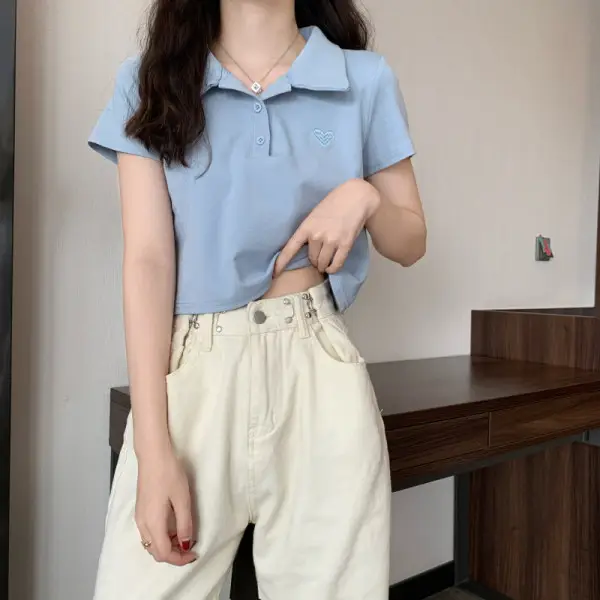Women Cotton Polo Shirt Pink Short Sleeve Cross Border - Image 6