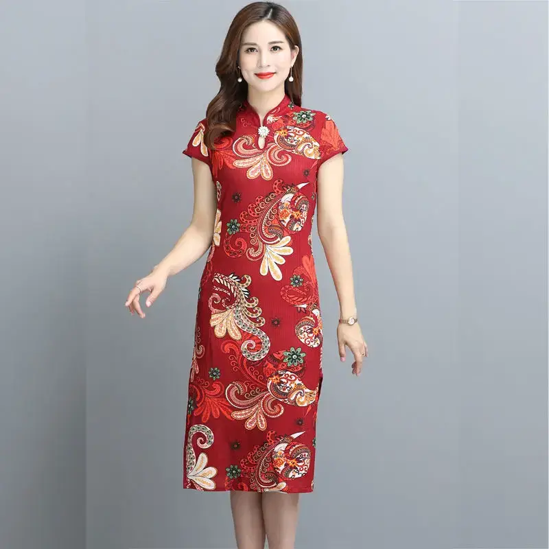 Red Printed Cheongsam Dress Women Summer 2023 - Image 6