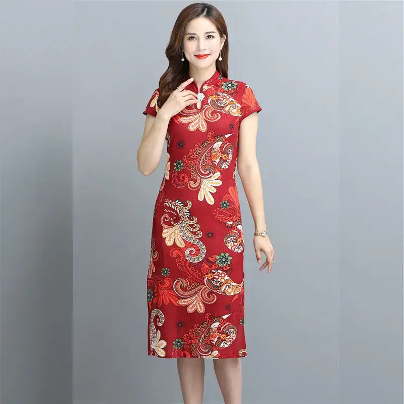 Red Printed Cheongsam Dress Women Summer 2023 - Image 8