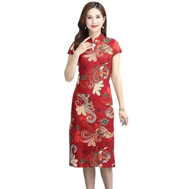 Red Printed Cheongsam Dress Women Summer 2023 - Image 9
