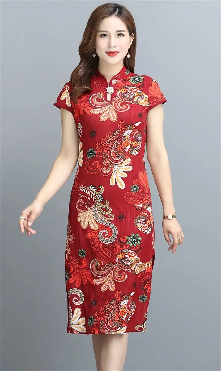 Red Printed Cheongsam Dress Women Summer 2023 — feature 12