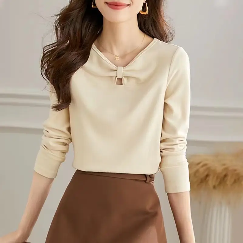 Women V-Neck T-Shirt Black 2022 Winter Long Sleeve - Image 5