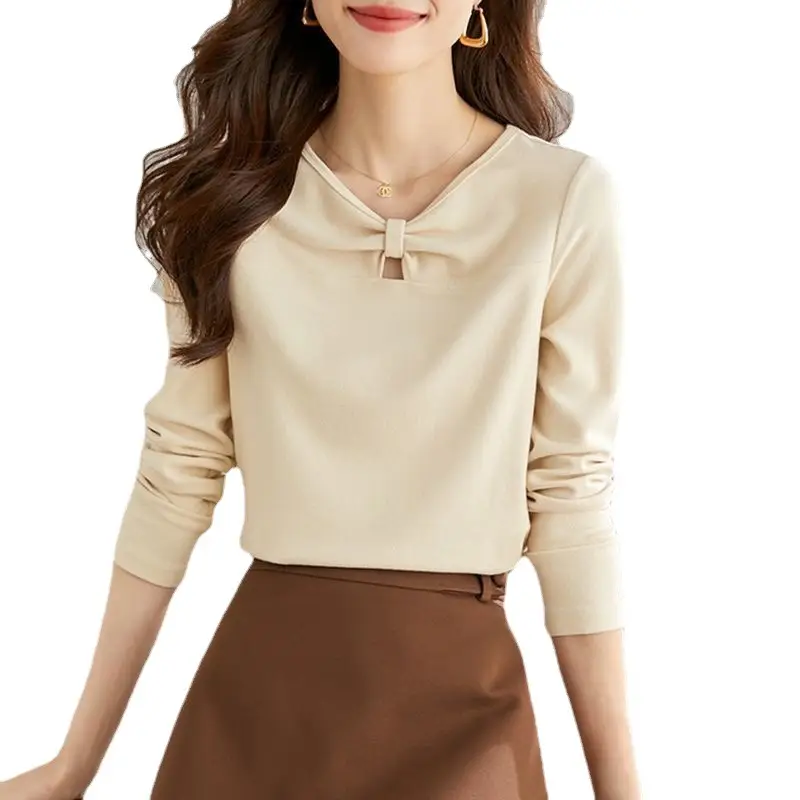 Women V-Neck T-Shirt Black 2022 Winter Long Sleeve - Image 9
