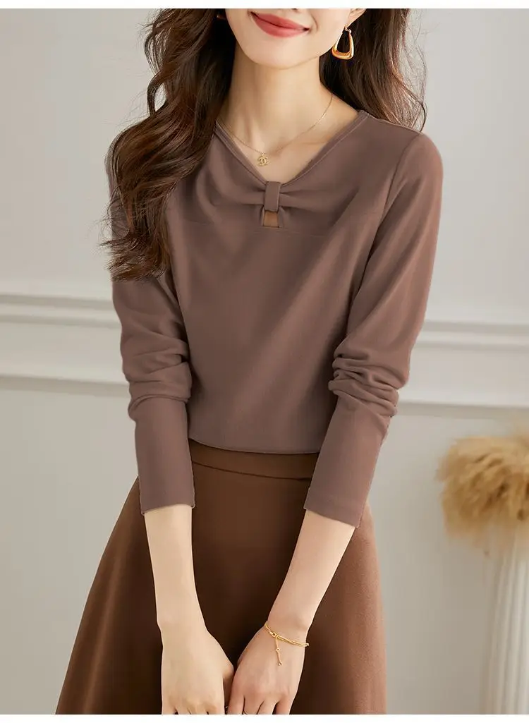 Women V-Neck T-Shirt Black 2022 Winter Long Sleeve — feature 30