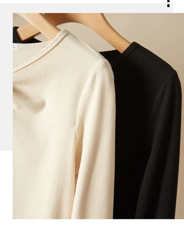 Women V-Neck T-Shirt Black 2022 Winter Long Sleeve — feature 37