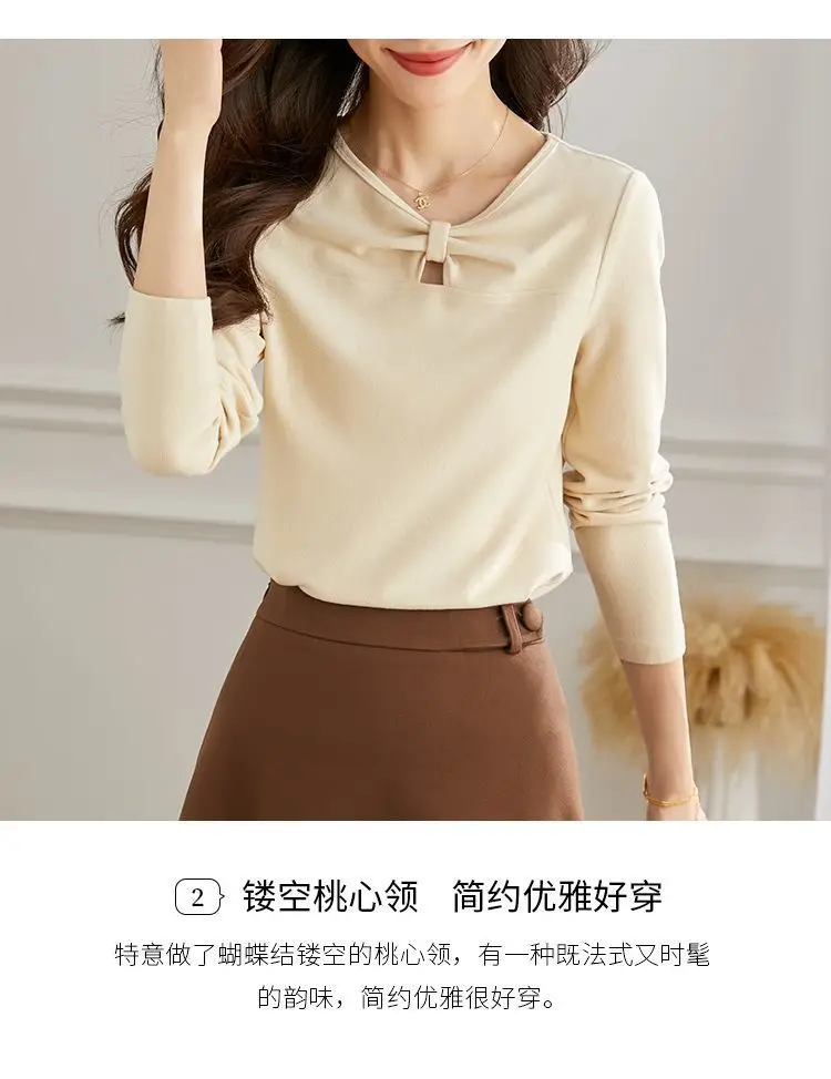 Women V-Neck T-Shirt Black 2022 Winter Long Sleeve — feature 7
