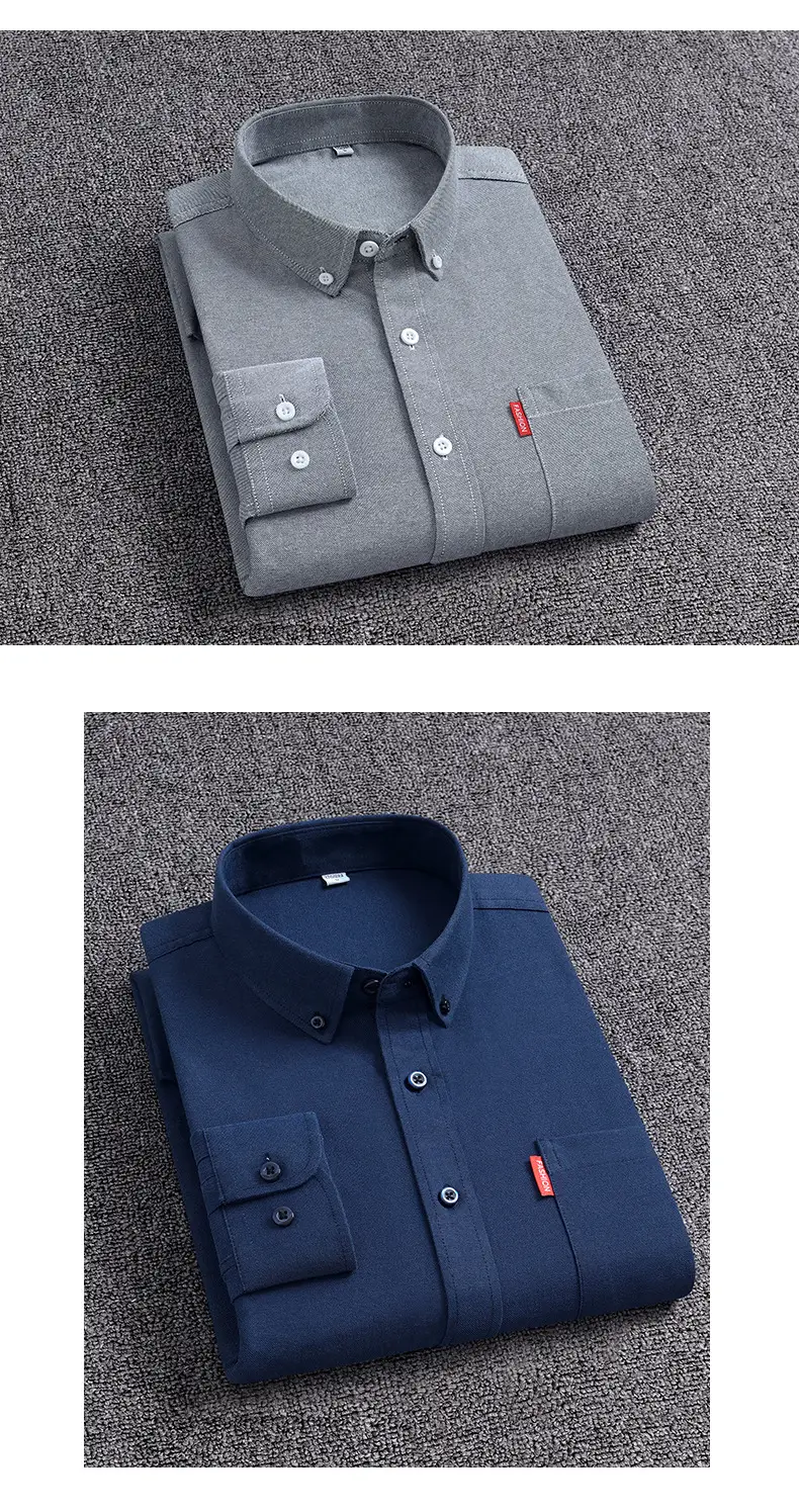 Men's White Oxford Long Sleeve Shirt with Red Brand Tag — feature 10