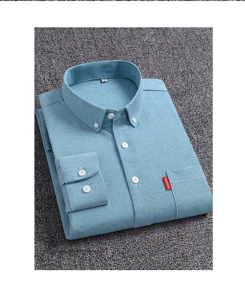 Men's White Oxford Long Sleeve Shirt with Red Brand Tag — feature 12