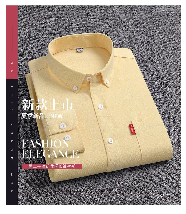 Men's White Oxford Long Sleeve Shirt with Red Brand Tag — feature 2