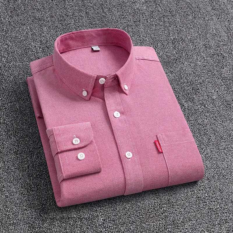 Men's White Oxford Long Sleeve Shirt with Red Brand Tag - Image 18