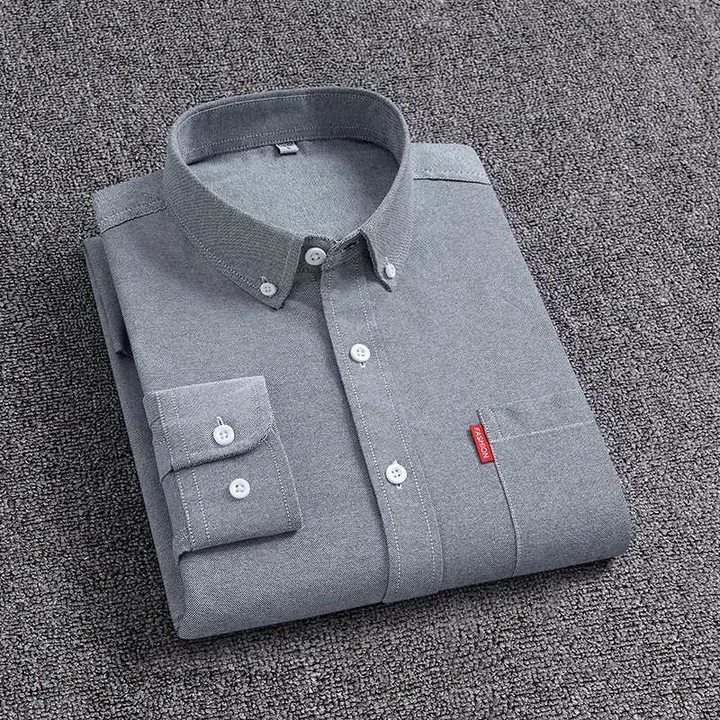 Men's White Oxford Long Sleeve Shirt with Red Brand Tag - Image 11