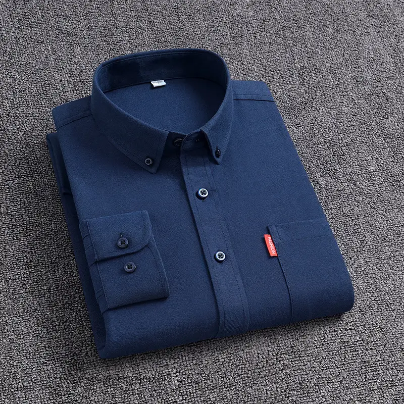 Men's White Oxford Long Sleeve Shirt with Red Brand Tag - Image 12