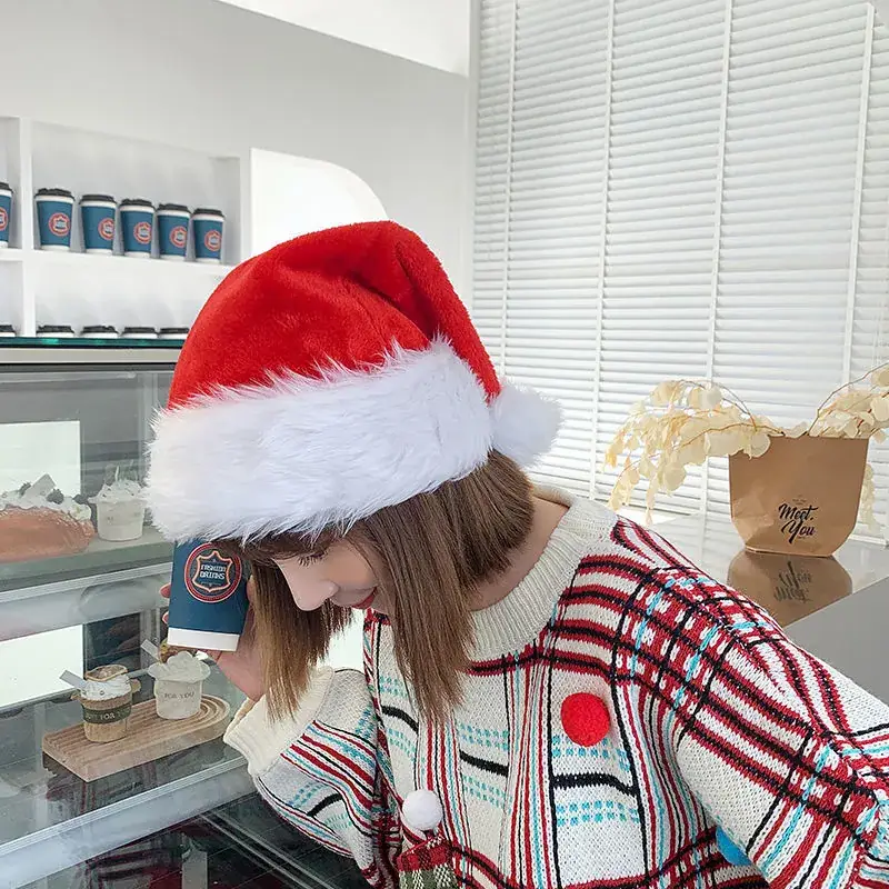 Plush Christmas Hat for Kids & Adults Red White - Image 14