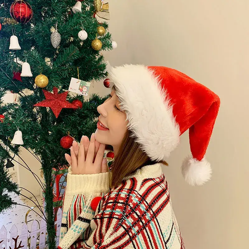 Plush Christmas Hat for Kids & Adults Red White - Image 3