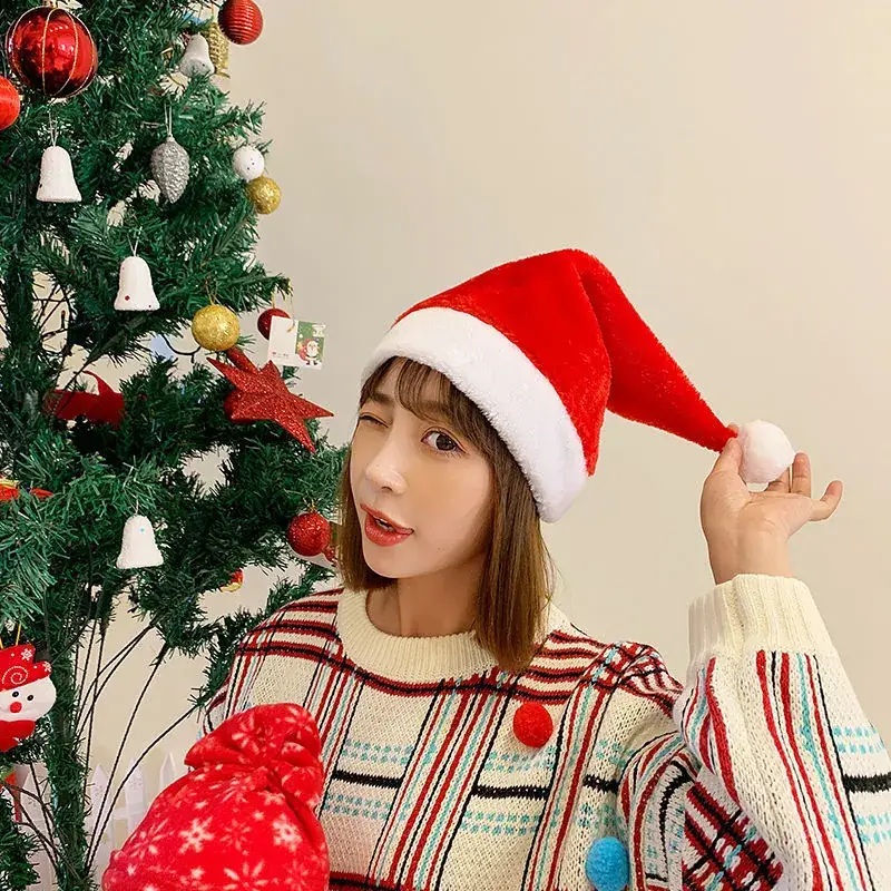 Plush Christmas Hat for Kids & Adults Red White - Image 5