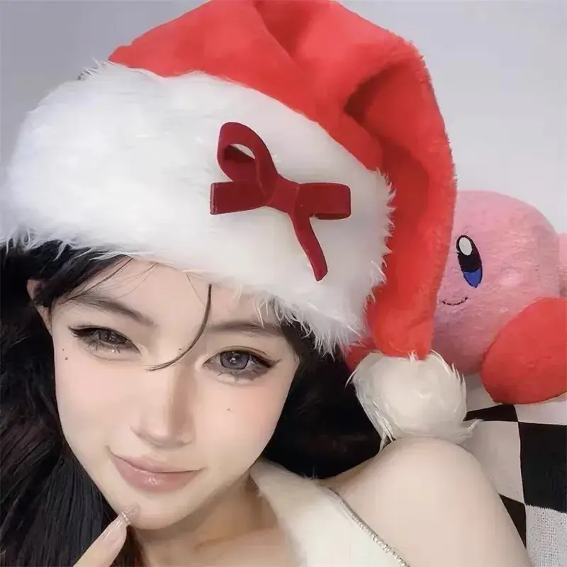 Plush Christmas Hat for Kids & Adults Red White - Image 8