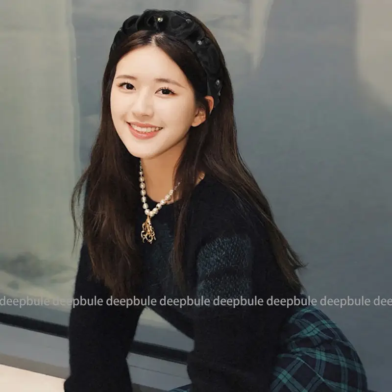 Black Pleated Korean Style Headband for Women