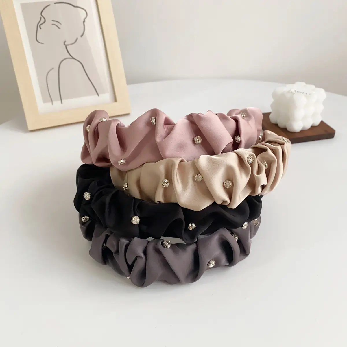Black Pleated Korean Style Headband for Women